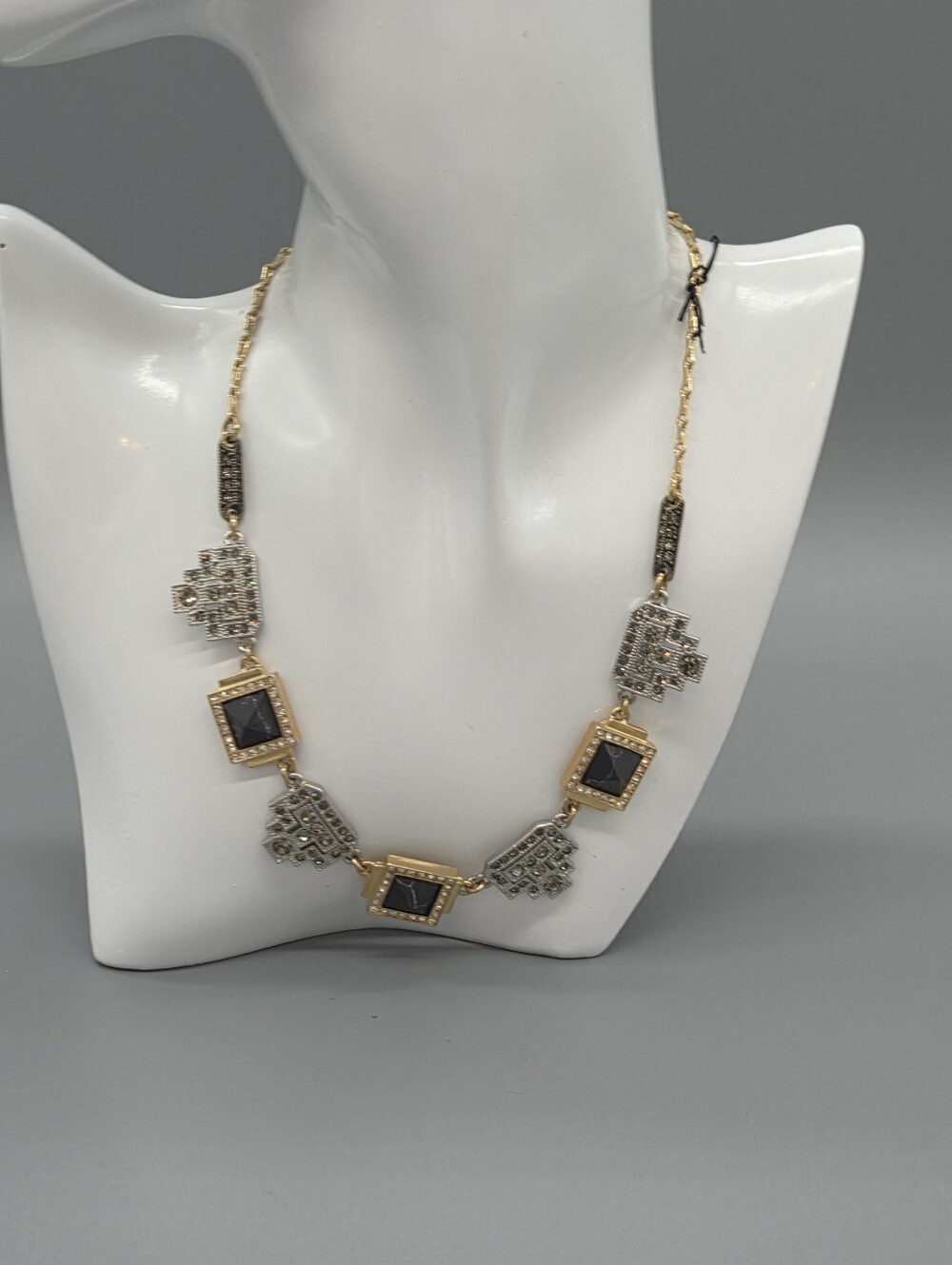 Sequin Gold-Tone Necklace with Black Stone Accents